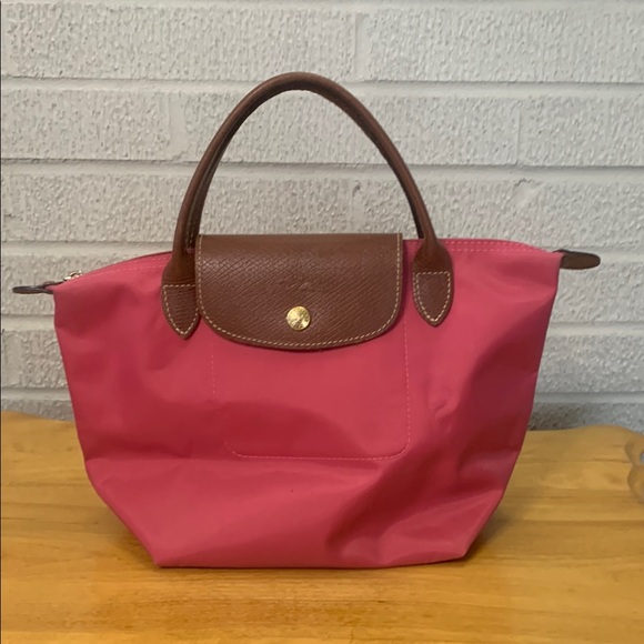 Longchamp Handbags - Longchamp Le Pliage Type S Depose Dark Dusty Pink Nylon Tote Leather Trim VGUC